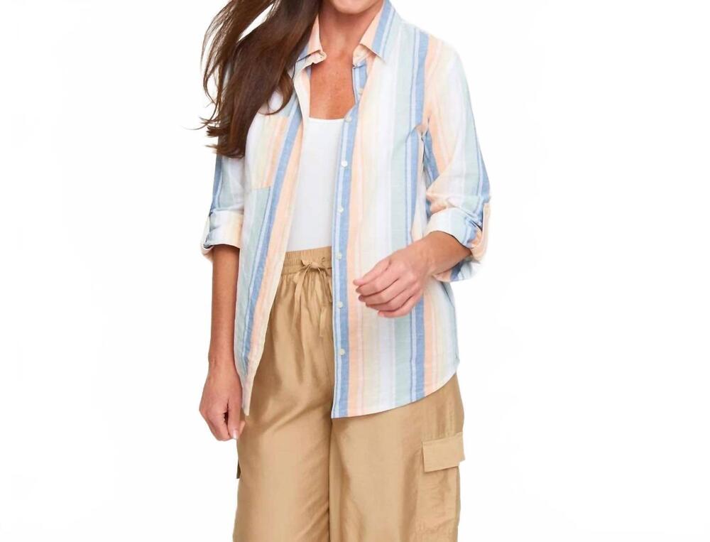 NEW ELSIE & ZOEY wynn striped button up shirt in sunrise stripe